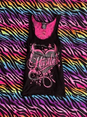 Y2k grunge goth rare Hustler Pink Heart lace Racerback Tank Top